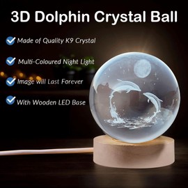 iweener 3D Crystal Ball Night Light,Dolphin Crystal Ball with Lighted Base,Laser Engraving Glass Ball Dolphin Night Light Decorative Ball, for Girlfriends, Wives, Daughters, Moms