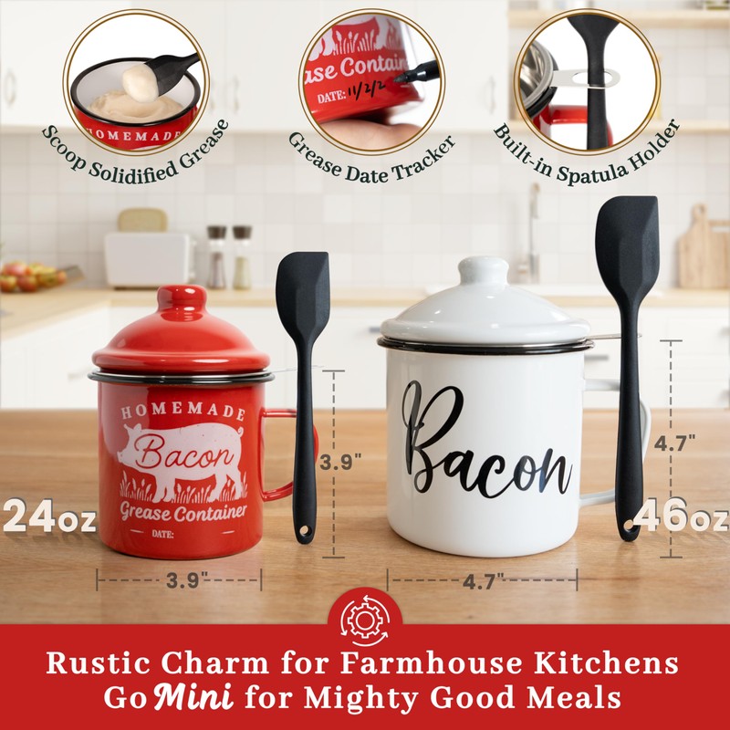 Bacon Grease Container with Strainer - With Food-Grade Silicone Spatula,