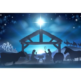 LFEEY 10x8ft Birth of Jesus Backdrop Christmas Night Manger Nativity Scene Silhouette Background Farm Barn Stable Christianity Photography Prop Studio Photo Booth Props
