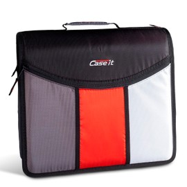Case-it The Mighty Zip Tab Zipper Binder - 3 Inch O-Rings - 5 Color Tab Expanding File Folder - Multiple Pockets - 600 Sheet Capacity - Comes with Shoulder Strap - Jet Black D-156-N