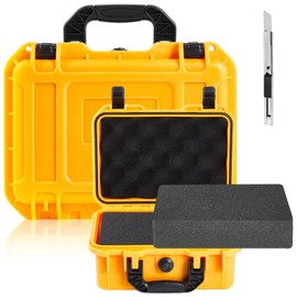 Relaxweex 16.3 x 12.4 x 6.5 Inch Waterproof Hard Case with DIY Customizable Foam Insert Portable Protective Case with Knife for Camera Drones Equipments Tools Test Instruments (Yellow)