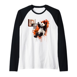 Basketball Panda Bear Basketball Player Slam Dunk Artwork Raglan Baseball Tee