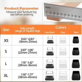 28Pcs Chair Leg Sliders, Furniture Sliders Chair Glides for Carpet/Hardwood Floor, Chair Leg Floor Protectors Chair Leg Covers Caps, Furniture Moving Pads Move Easy, Square, Black, X-Large