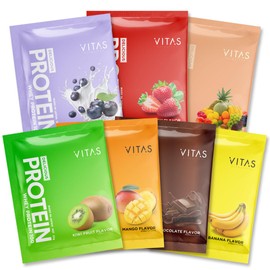 VITAS (バイタス) ホエイプロテイン個包装(お試し7種 35g×6包・32g×1包) キウイ マンゴー チョコ フルーツミックス ブルーベリーヨーグルト 福岡あまおう バナナフレーバー 国内製造