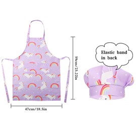 ADAKEL 1 Set Kids Apron Set Unicorn Apron and Chef Hat with 2 Pockets Adjustable Chef Apron and Hats for Kids for Boys Girl's Kitchen Cooking Baking Painting Wear(Purple)