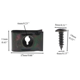 JOYYANGFANG M4X15mm/0.6" 11x17mm(0.43x0.67") Lot Screw Clips Nut Metal for Chinese Scooter Moped ATV Go Kart 4-Stroke GY6 50cc - 150cc Engines 20pcs
