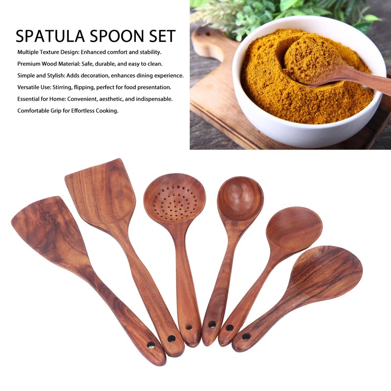 Kitchen Utensils Set Wooden Spatulas Spoons Comfortable Grip Minimaliset Kitchen
