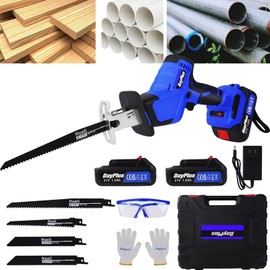 Reciprocating Saw Brushless Cordless Power Electric Saw 21V with 2 Batteries 1.5Ah and Charger, LED Work Light, Tool-free Blade Change, Variable Speed Pruning Saw with 4 Saw Blades for Wood/Metal/PVC