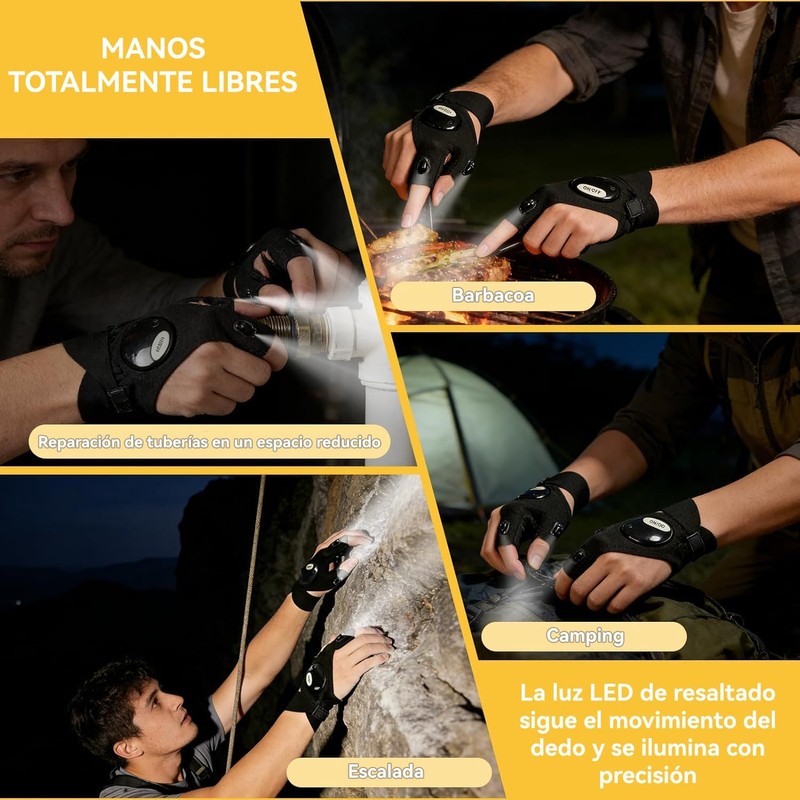 Guantes con linterna LED CXJYSD – sin dedos, ligeros y