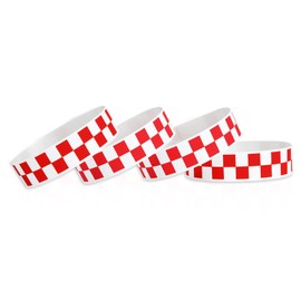 600 Pcs Red Checkered Paper Wristbands Checks Wrist Bands for Events Neon Waterproof Paper Bracelets Adhesive Identification Hand Bands for Concerts Party