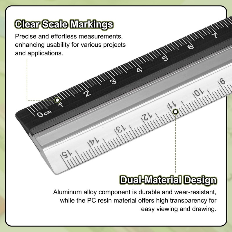 sourcing map Straight Ruler 15cm Metric Plastic Aluminum Alloy Protractor