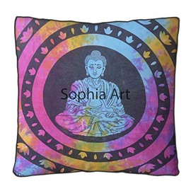 Sophia Art Indian Multi Elephant Mandala Floor Pillow Square Ottoman Pouf Daybed Oversized Cushion Cover Cotton Seating Ottoman Poufs Dogs/Pets Bed (Multi Buddha)