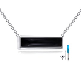CRMAD Black Onyx Urn Necklace Sterling Sliver Bar Cremation Jewelry Urn Necklaces for Ashes for Women (black onyx)