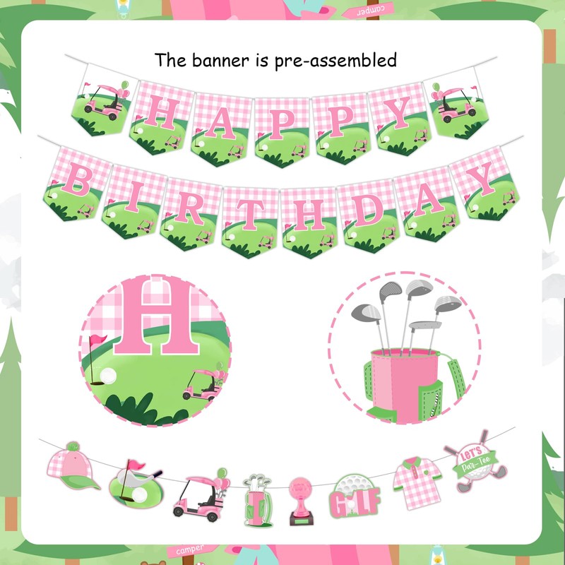 Golf Birthday Banner for Girl, Pink Golf Theme Happy Birthday