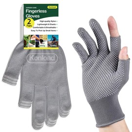 Open Finger Nylon Glove for Grafting/Budding/Bonsai. Lightweight 2 Half-Finger Slip Breathable Fingerless Garden Gloves for Garden Tools-2 Pairs