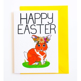 Happy Easter Card with Cute Easter Bunny Rabbit with Yellow Envelope