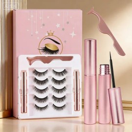 QUANNA Pestañas Magnéticas 3D Kit Completo 5 Pares con Delineador Magnético Resistente al Agua Sin Pegamento para mujersin daño a pestañas naturalesvolumen y longitud