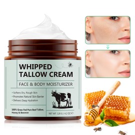 Beef Tallow Balm, 120 g Organic Grass Fed Beef Tallow and Honey Balm, Deep Moisturising for Face and Body, Suitable for Dry, Sensitive and Ageing Skin (4.24 oz)
