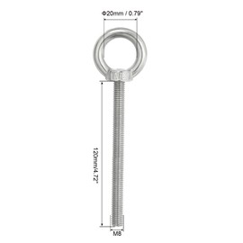 PATIKIL M8 x 120mm Lifting Shoulder Eye Bolt, 3Pcs 304 Stainless Steel Lifting Ring Threaded Eyebolt with Nuts Washers for Hanging Hammocks Articles