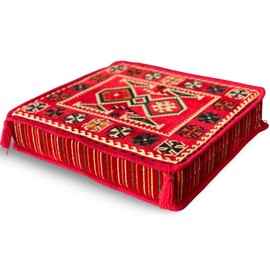 SPIRIT HOME INTERIORS 50 x 50 x 10 cm Handmade Kilim Cushion Cover - Moroccan Bohemian Square Pillow Cover for Meditation, Yoga, Floor Seating, Bench Cushion, Window Seat Decor (Anatolia Red)