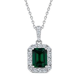 Created Emerald and Created White Sapphire Sterling Silver Pendant Necklace
