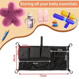 HGRTYXS Multi Pockets Cargo Net for Wagon Stroller,Stroller Wagon Cargo Net,Oxford Stroller Organizer,Extra Storage Space for Kids Wagon,Wagon Accessories Universal(28"×13")