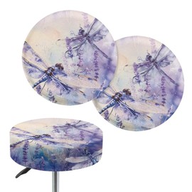 KUIFORTI Stool Cover Round Bar Stools Covers Purple Dragonfly Chair Slipcover Stool Seat Covers Dust Cover for Barstool Swivel Chair Cover, Size L