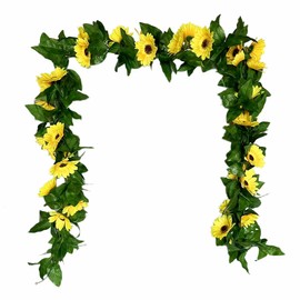 UKELER 4 Pcs Yellow Sunflower Garland Home Decorative Artificial Sunflower Vines Fake Greenery Hanging Plant Artificial Flowers for Wedding Thanksgiving Party Garden Wall Craft Art Décor