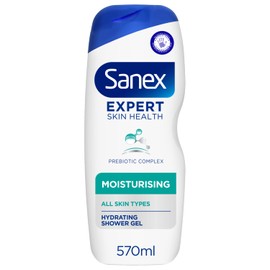 Sanex Expert Skin Health Moisturising Shower gel 570ml | body wash for men & women | gently cleanses | hydrates & softens skin | 12h hydration | advanced prebiotic complex formula | vegan
