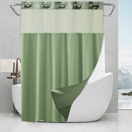 Final Friday Green Waffle Weave Shower Curtain with Snap in Liner Polyester Fabric Hotel and Spa Bathroom Decor Set Waterproof Detachable Washable No Hook 72 W x 74 H Inch sage Green