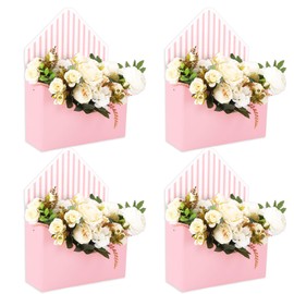 FYSUIMU 4Pcs Floral Envelope Box Empty Flower Stripe Paper Box Florist Bouquet Packaging Box for Mother's Day Wedding Birthday Party Arrangements, Pink