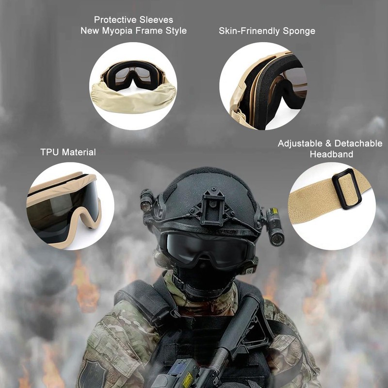 VEWOE Airsoft Tactical Goggles Anti-fog Military Glasses with 3Interchangable Lens,