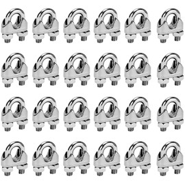 24 Pcs Wire Rope Clamp, Rope Clamp, Wire Rope, Rope Clips, 3mm Wire Rope, Stainless Steel Cable Clamps Heavy Duty, U Shape Bolt Wire Rope Grips, for Tensioning Wire Ropes, Industry Transportation