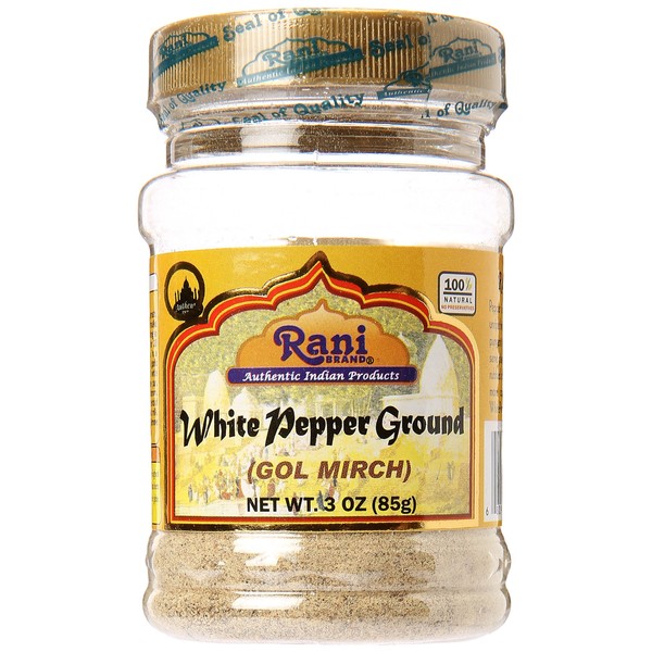 Rani White Pepper (Peppercorns) Ground, Spice 3oz (85g) ~ All Natural | Vegan | Gluten Friendly | NON-GMO | Indian Origin