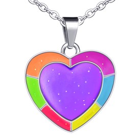 INFINIONLY Heart Chain Necklace Made of Stainless Steel for Women Girls Locket Necklace Pendant Temperature Sensitive Necklace The Colour of the Pendant Changes with Temperature, Metal, No Gemstone