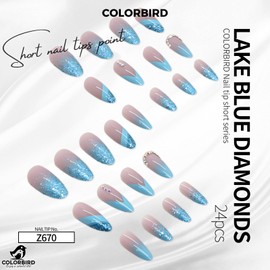 COLORBIRD Z670 Nail Tips, Short, 24 Sheets, Blue, Nail Tips, Short, Cute, Point, Round