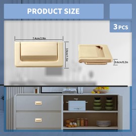 BangBoom 3 Packs 2.9" Invisible Drawer Flush Pull Handle with Screws, Zinc Alloy Concealed Flush Ring Pull, Hidden Recessed Furniture Grip Hardware for Cabinets Closets Cupboard Door (Golden)