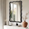Wavy Rectangular Bathroom Mirror with Scalloped Metal Frame - Modern