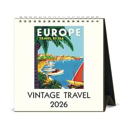 Cavallini 2026 Vintage Travel Easel Desk Calendar, 6x6.5 Inches, 12 Month Page-A-Month Standing Desk Calendar, Ideal for Adventure Lovers, Small and Cute