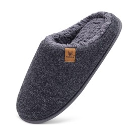 KuaiLu Mens House Memory Foam Slippers with Orthopedic Arch Support Comfy Warm Plush Lining Slip On Casual Pantuflas Mans Comfortable Bedroom Shoes Rubber Sole for Indoor&Outdoor Grey Size 8.5