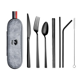 Raganet, Juego de Cubiertos de Viaje, Set de 8 Piezas de Acero Inoxidable con Estuche Portatil, Cubiertos Reutilizables para Campismo, Lunch o Cualquier Ocasion