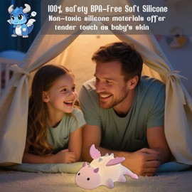 Dragon Night Light, Cute Pink Dragon Gifts, Soft Silicone Lamp with 3 Level Warm Light and RGB Changing, Breastfeeding Nursery Portable Kawaii Bedside Lamp for Baby, Toddler, Boys and Girls