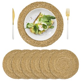 Set of 6, Round Woven Placemats, Natural Braided Straw Table Mats, Weave Aquatic Placemats for Dinning Table, Christmas Placemats, 11.8 inch