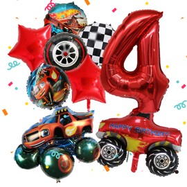 4th Auto Birthday Party Decorations- 4 Years Wheels Party Decorations for Boys, Car Foil Balloons Birthday Decorations Helium Balloons for Kids Auto Theme Happy Birthday Party Supplies Decorations
