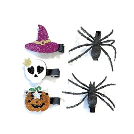 Halloween Spider Hair Clips Set, Glitter Skull Slides, Witch Hat, Pumpkin Design, Black and Purple, Decorative Hair Accessories for Costume Party
