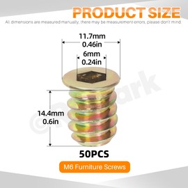 Rustark 50Pcs M6x15mm Yellow Zinc Threaded Insert Nuts Assortment Kit Metric Hex Socket Drive Metal Bolt Wood Inserts Bolt Nut Insert for Wood Products Furniture