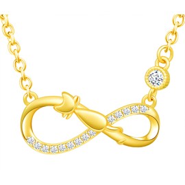 INFINIONLY Women's Pendant, Earring and Bracelets, 925 Sterling Silver Jewellery Sets, Cute Cat and Infinity Symbol Jewellery Set, Gold, Inlaid Zircon, Birthday, Christmas Gift, Cubic Zirconia
