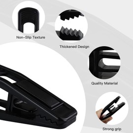 Feelorna Pack of 24 Clothes Pegs, Non-Slip Plastic Towel Clips, Lightweight Small Clothes Pegs, Strong Beach Towel Clips, Multi-Purpose Clothes Pegs for Hanging Hats, Socks, Towels (24, Black)