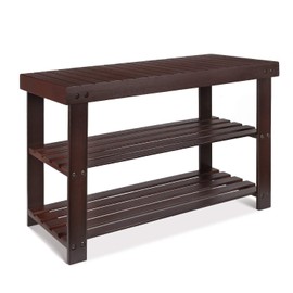 Roundhill Furniture Pina Quality Solid Wood Shoe Bench, Cherry Finish