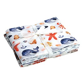 Sewing Online Fat Quarter Bundle 'Blue Sea Whales'. 5 pack of Machine Washable Cotton, Quilting Fabric Squares (FA233)